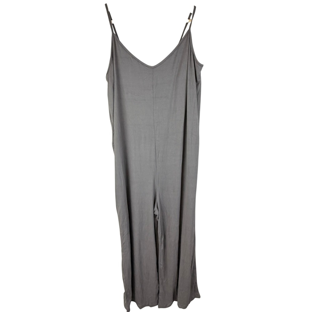 Boho Wide Leg Jumpsuit Womens Large Gray Flowy Spaghetti Strap Romper